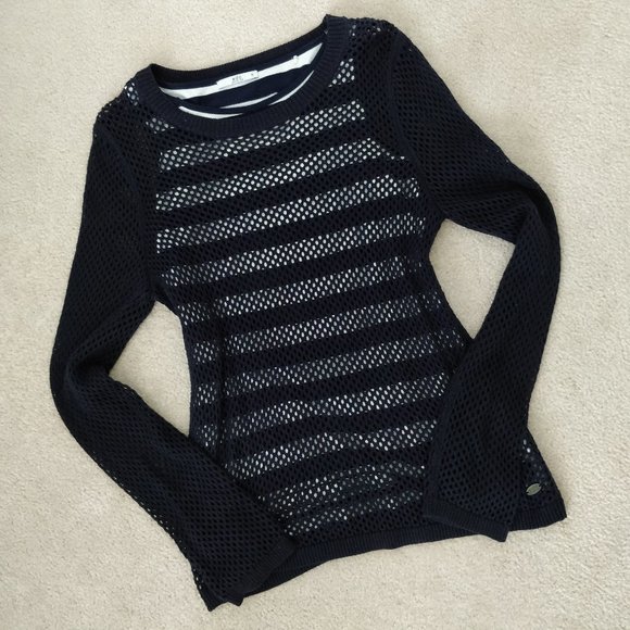 ✨ESPRIT Navy Blue Layered Knit Sweater Sz XS - Picture 1 of 5